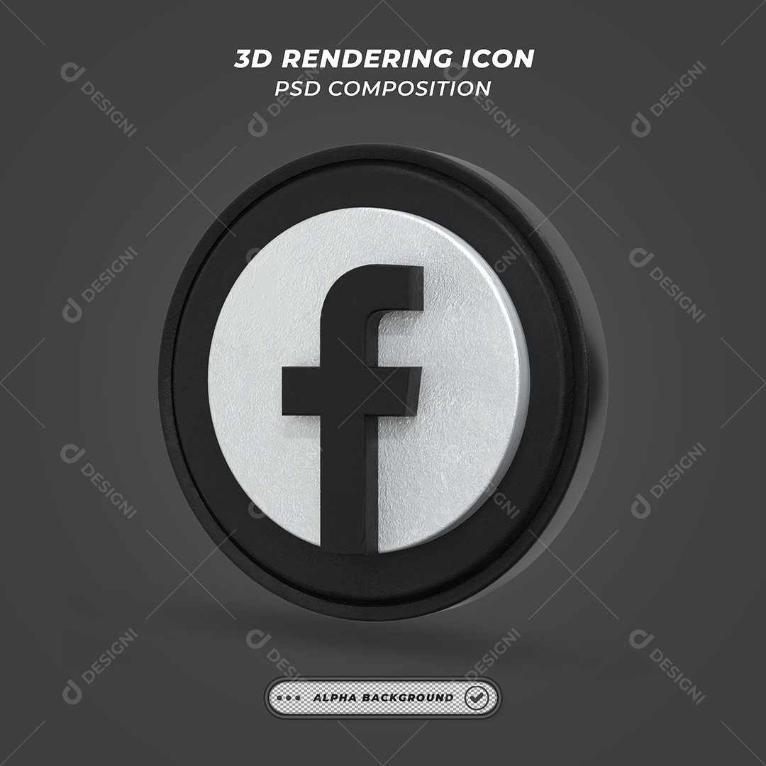 Facebook Ícone 3D preto e branco Para Composição PSD