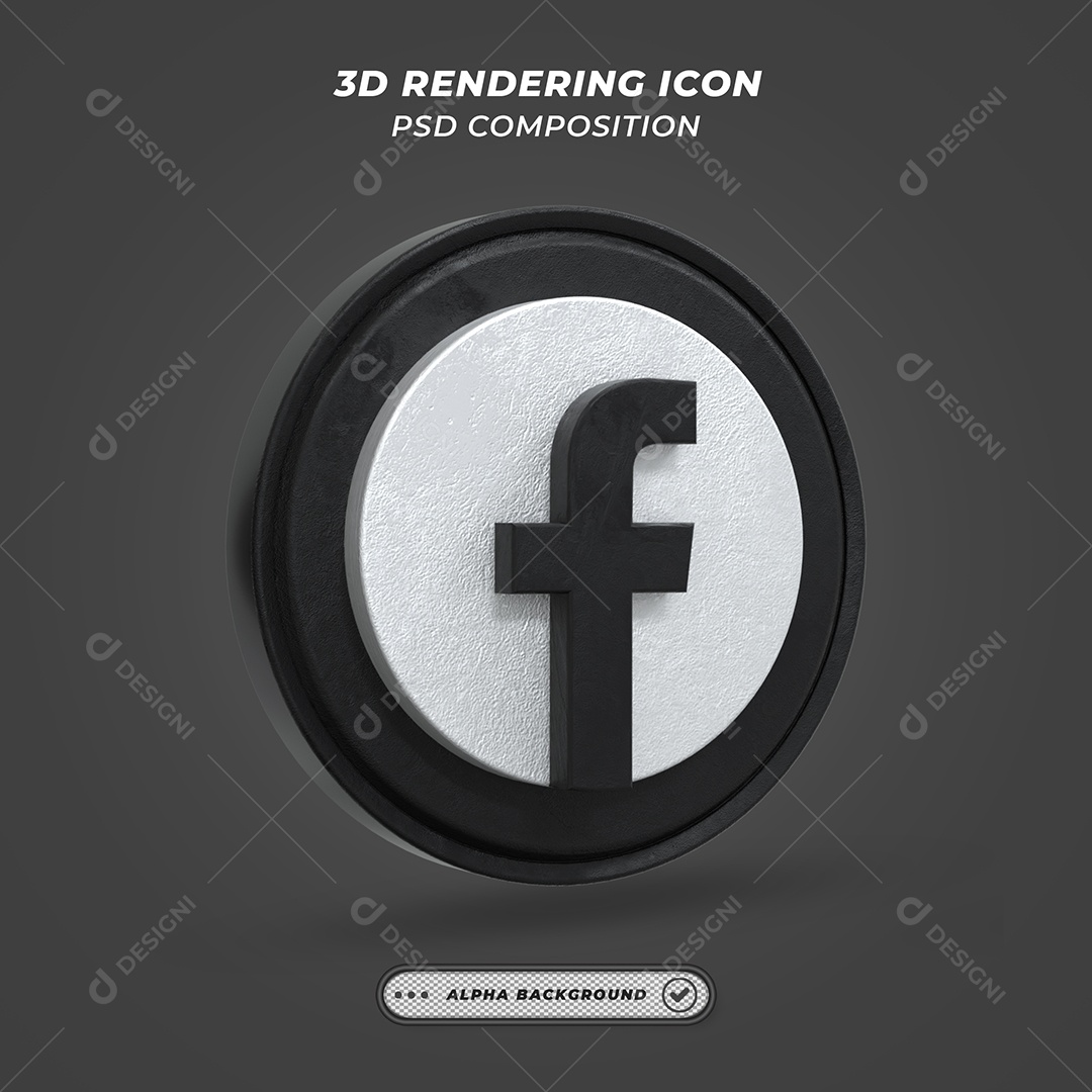 Facebook Ícone 3D preto e branco Para Composição PSD