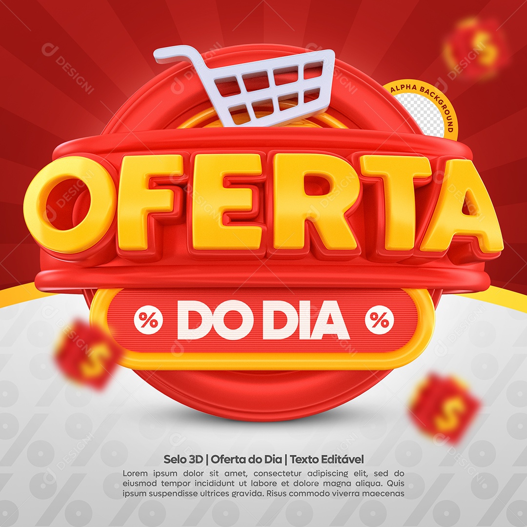 Oferta Todo Dia Selo 3D Vermelho e Amarelo para Composição PSD