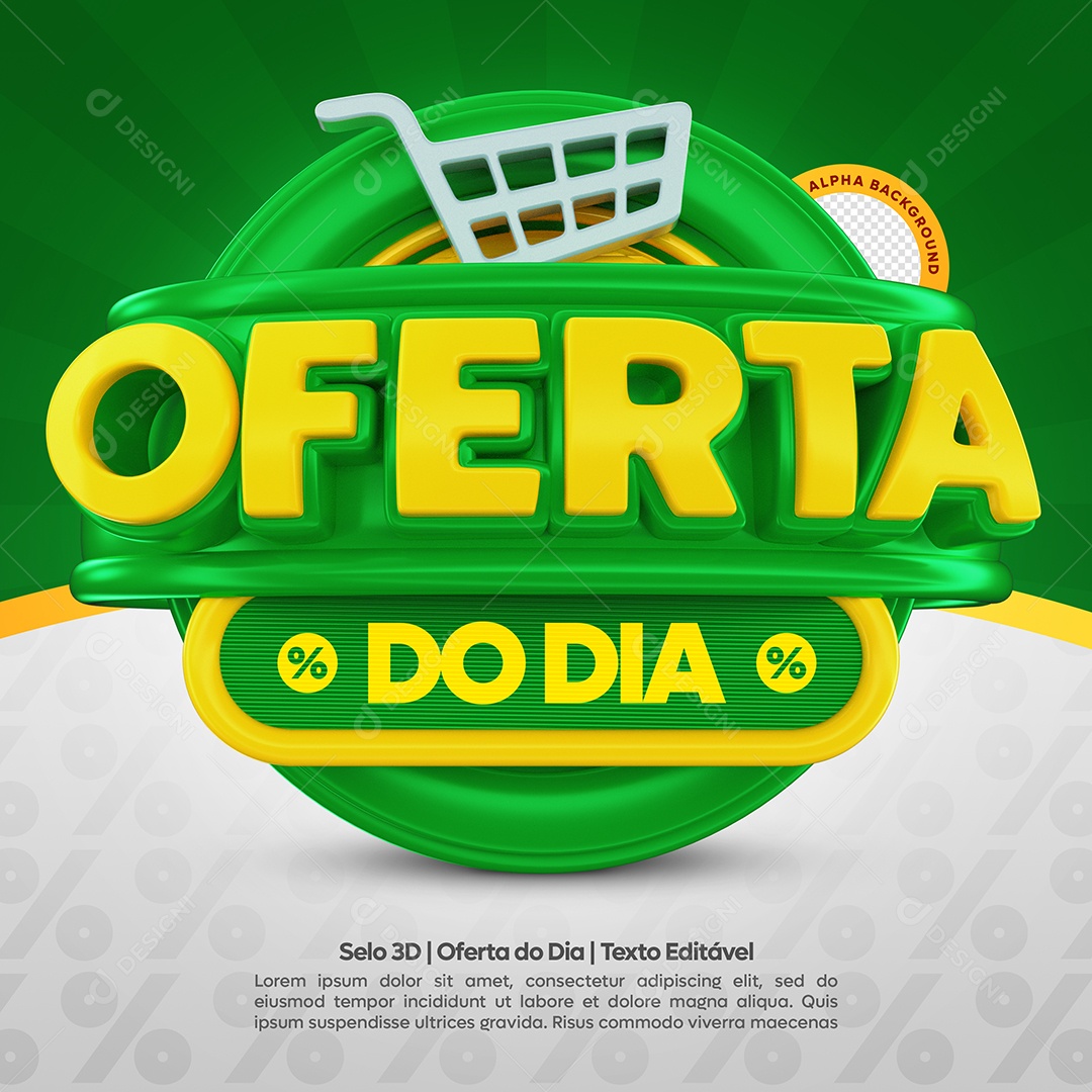 Oferta Todo Dia Selo 3D Verde e Amarelo para Composição PSD