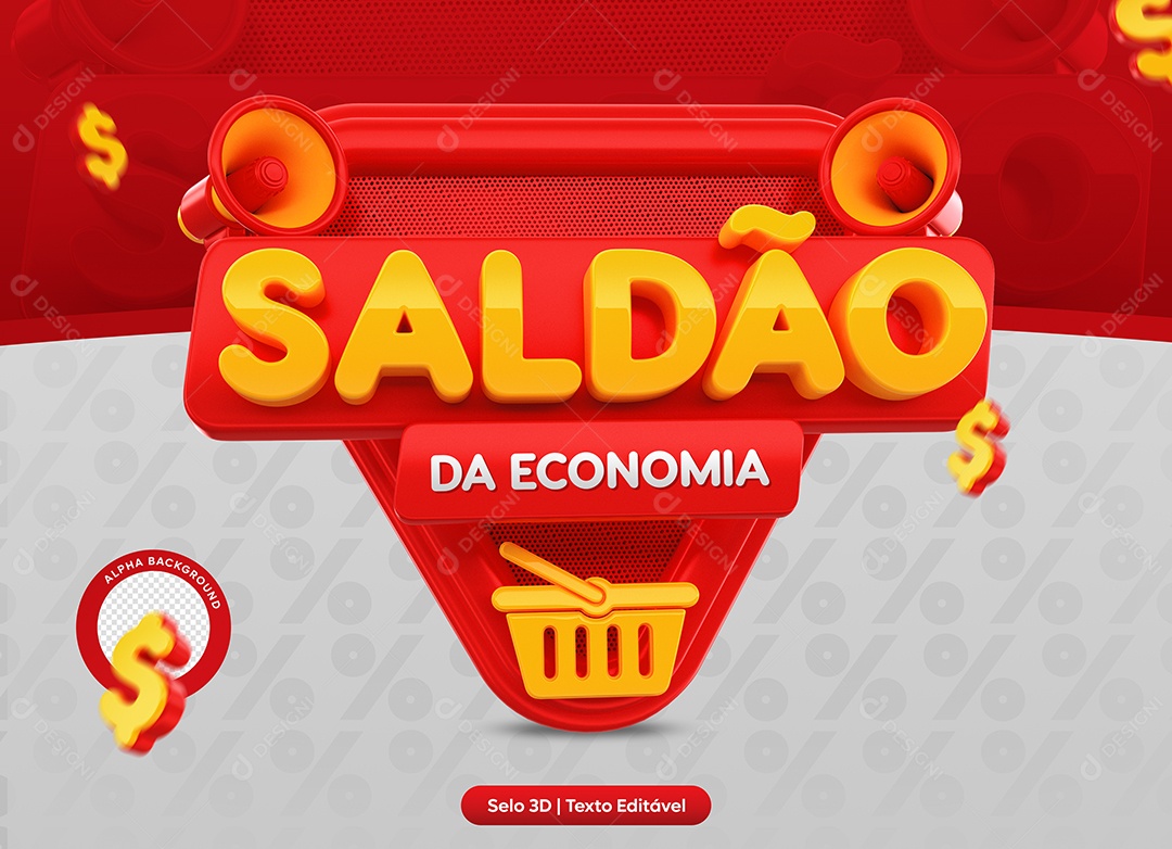 Saldão Da Economia Selo 3D Vermelho e Amarelo para Composição PSD
