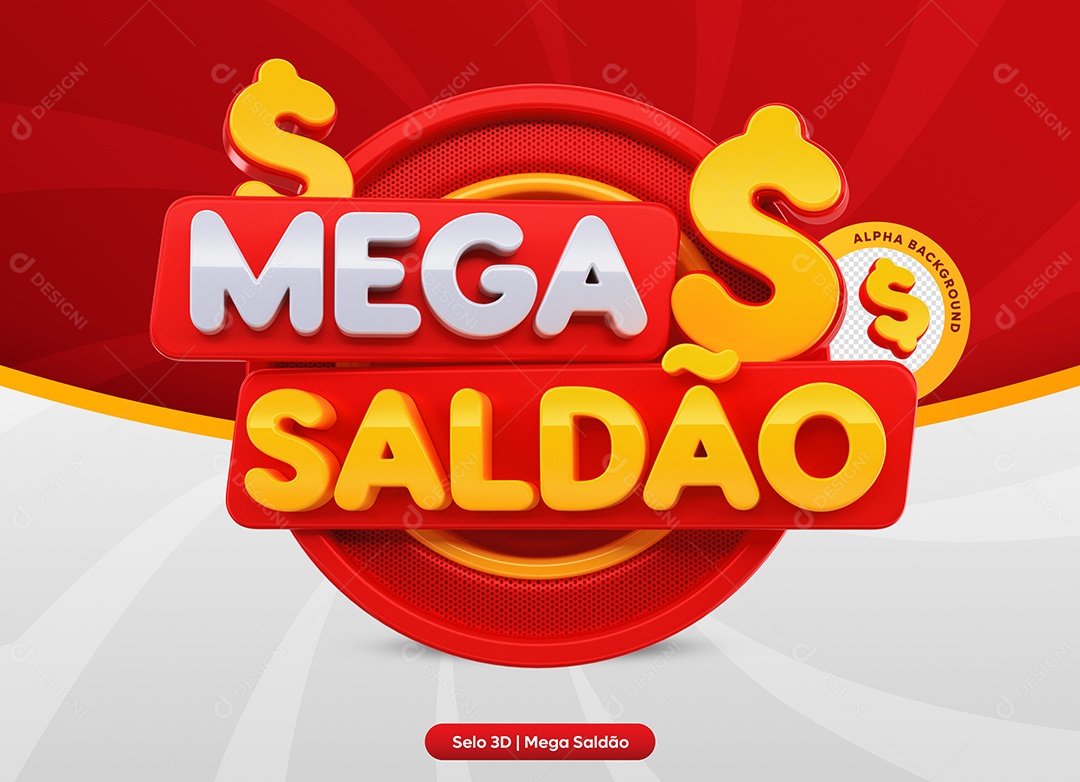 Mega Saldão Selo 3D Vermelho e Amarelo para Composição PSD
