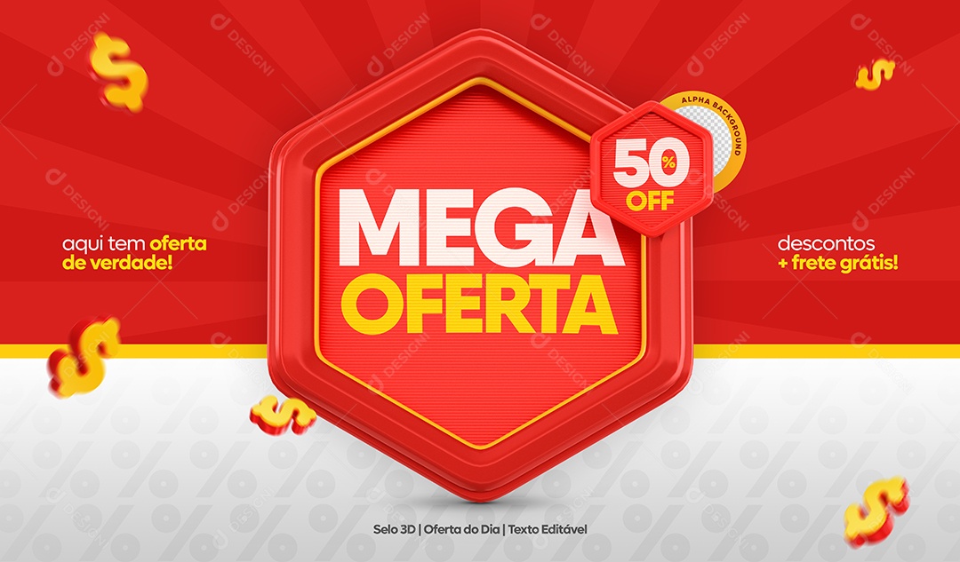 Banner Mega Oferta 50% Off descontos frete grátis Social Media PSD Editável