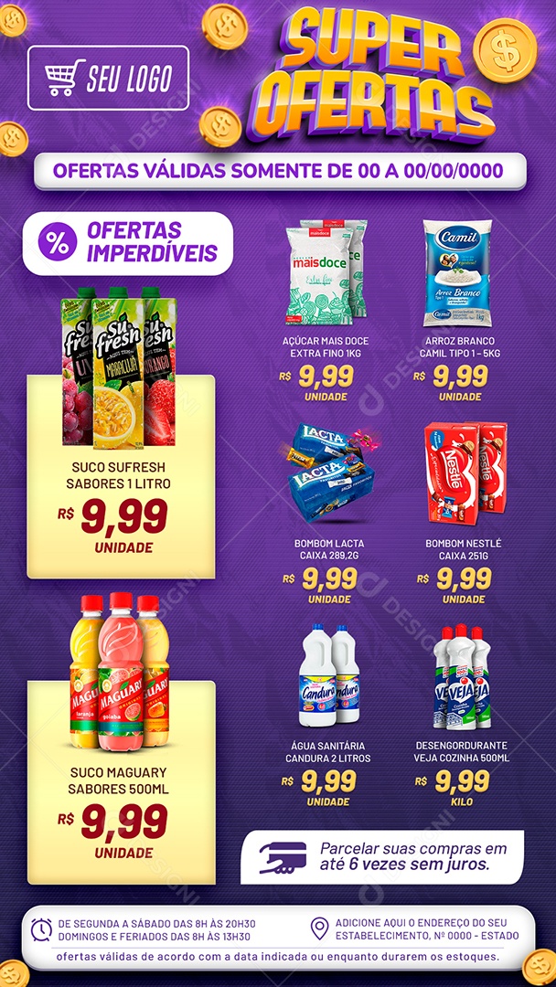 Social Media Encarte Super Ofertas Supermercado PSD Editável