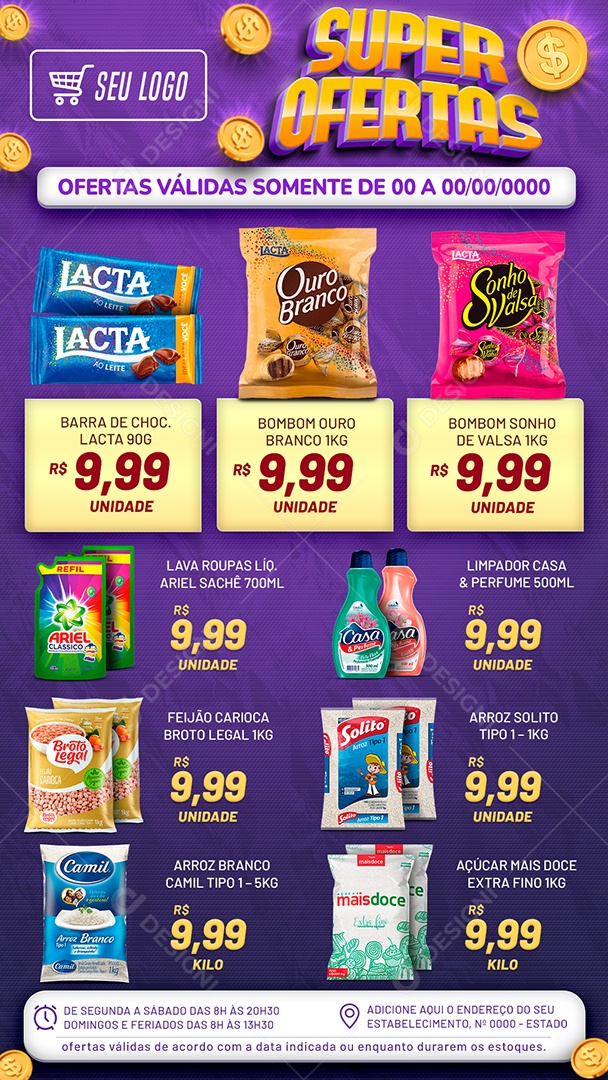 Social Media Encarte Super Ofertas Supermercado PSD Editável