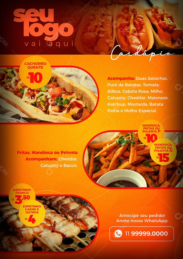 Cardápio Lanchonete Restaurantes Social Media PSD Editável