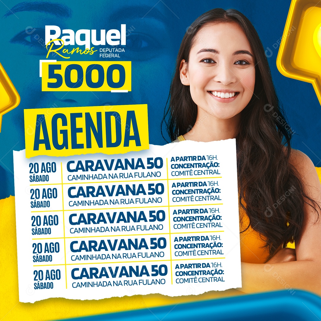 Deputado Federal Agenda Semanal Social Media PSD Editável