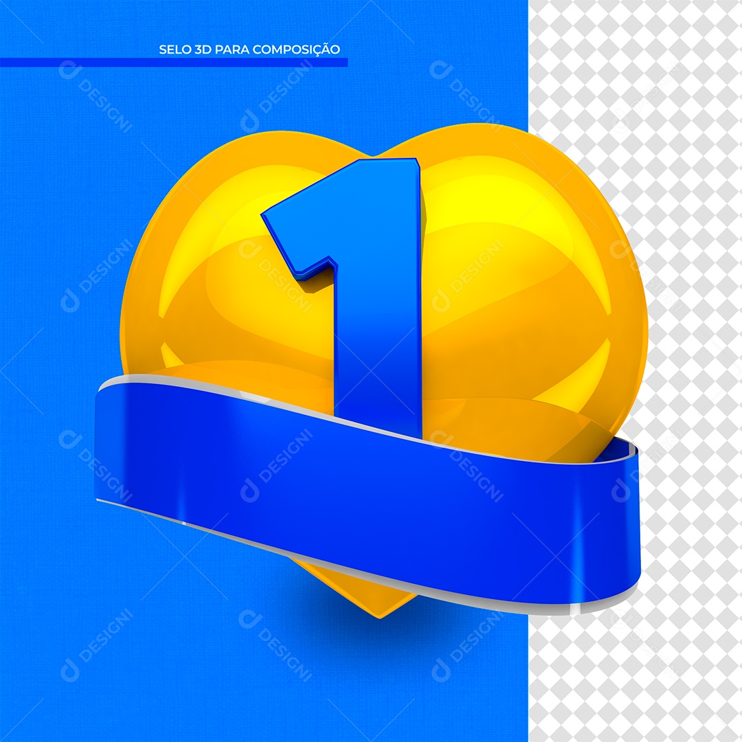 Elemento 3D Coração Amarelo Número 1 PSD