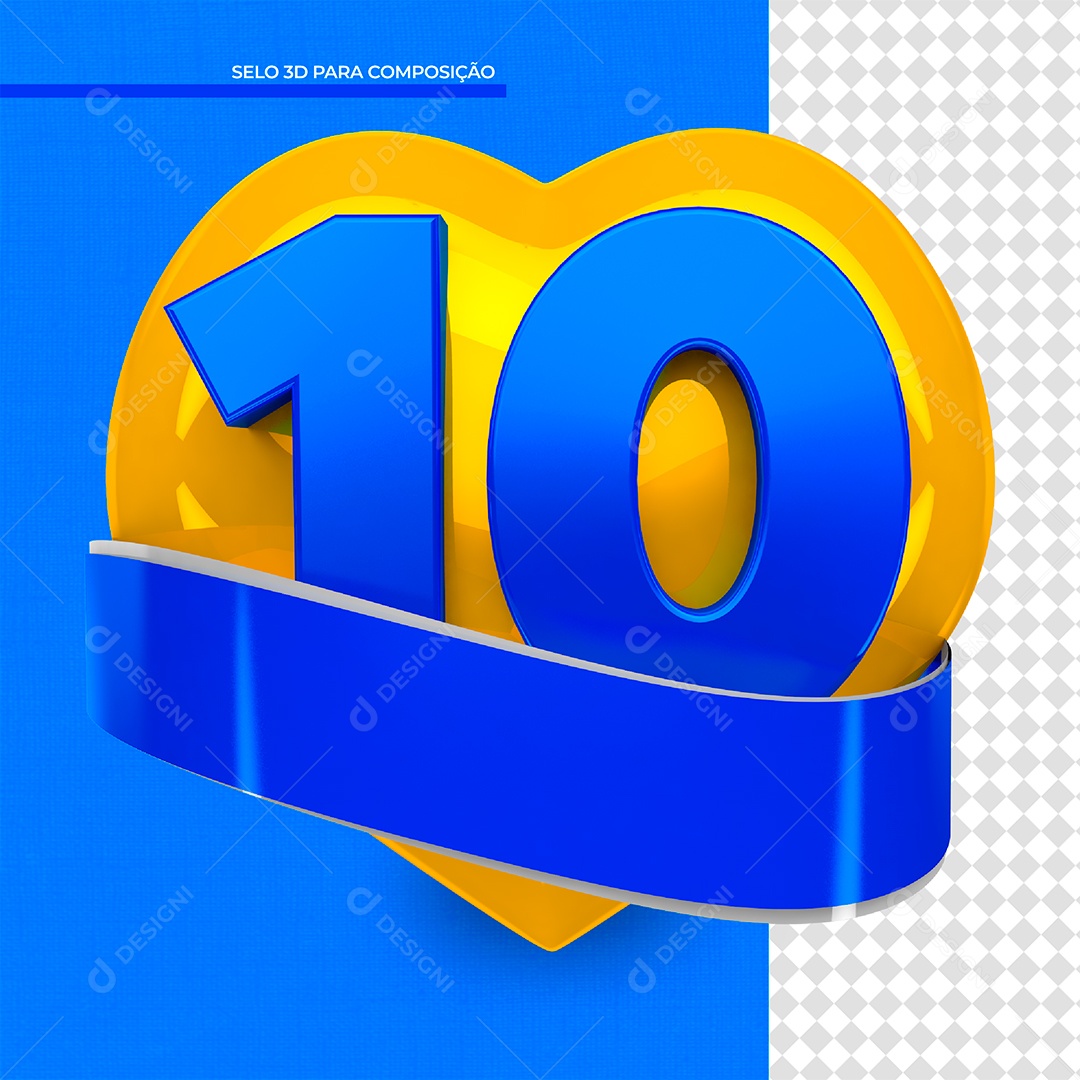 Elemento 3D Coração Amarelo Número 10 PSD