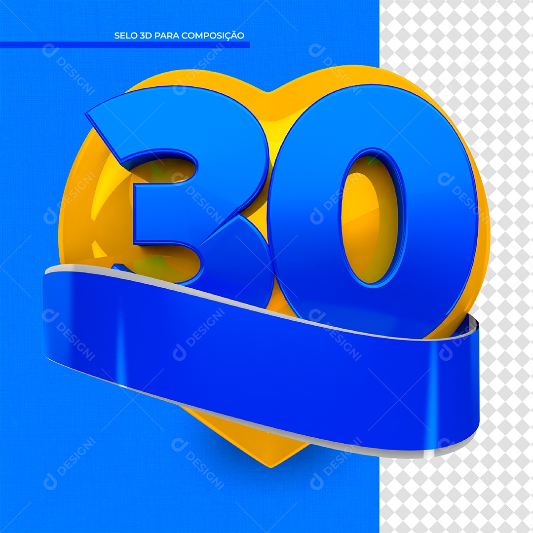 Elemento 3D Coração Amarelo Número 30 PSD