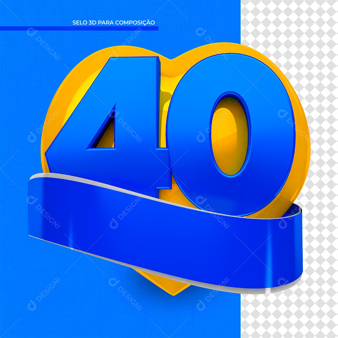 Elemento 3D Coração Amarelo Número 40 PSD