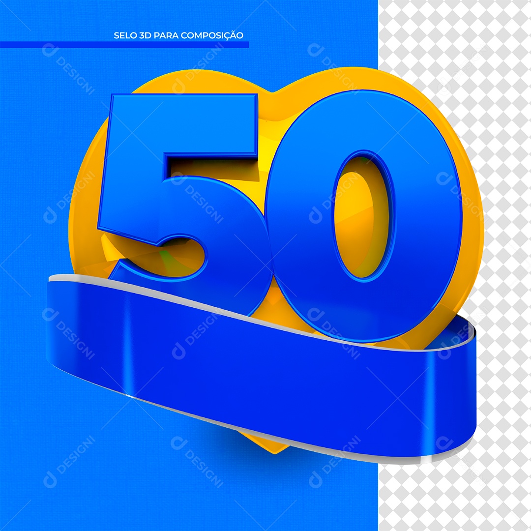 Elemento 3D Coração Amarelo Número 50 PSD
