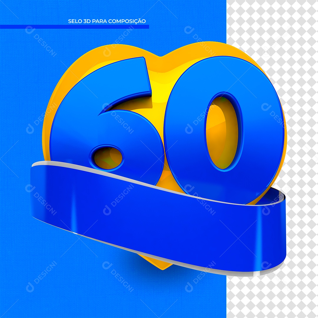 Elemento 3D Coração Amarelo Número 60 PSD