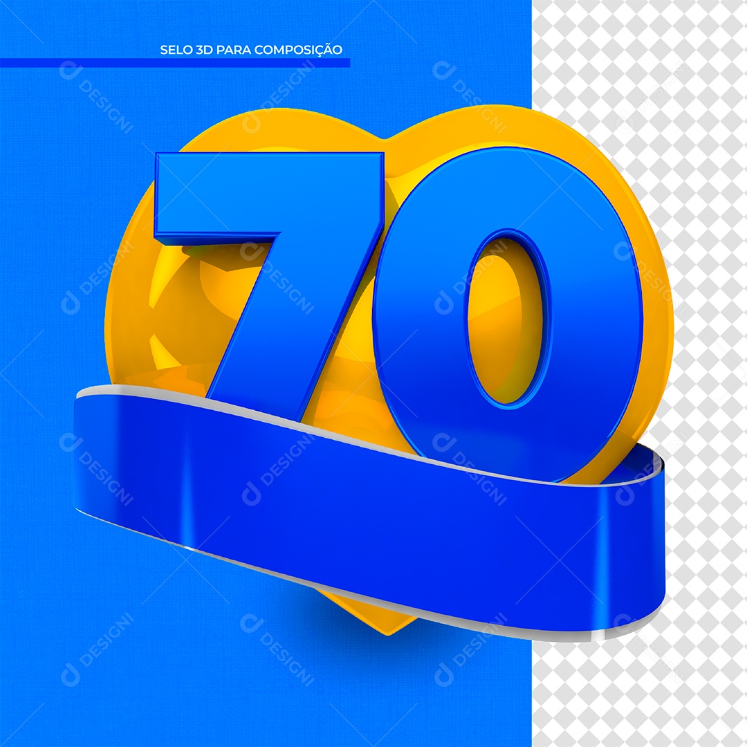 Elemento 3D Coração Amarelo Número 70 PSD