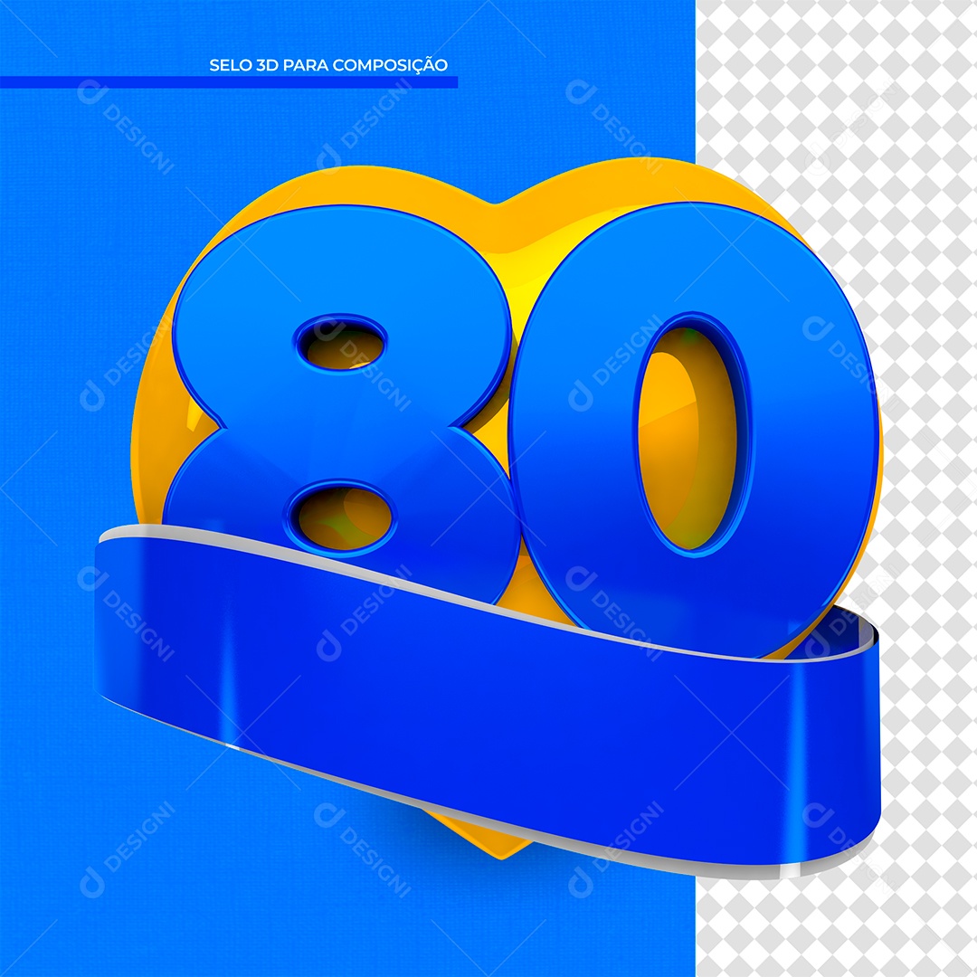 Elemento 3D Coração Amarelo Número 80 PSD