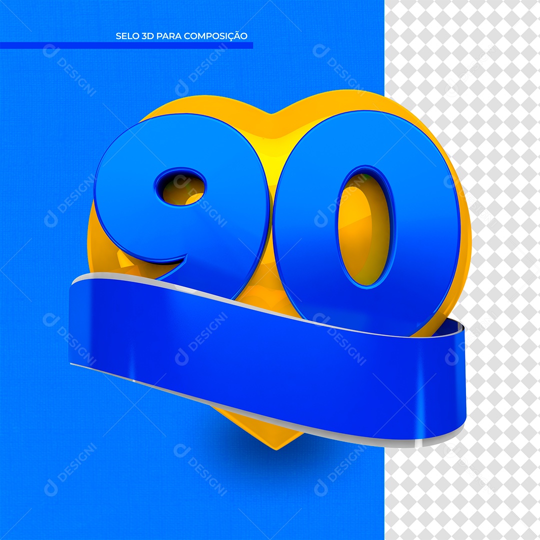 Elemento 3D Coração Amarelo Número 90 PSD
