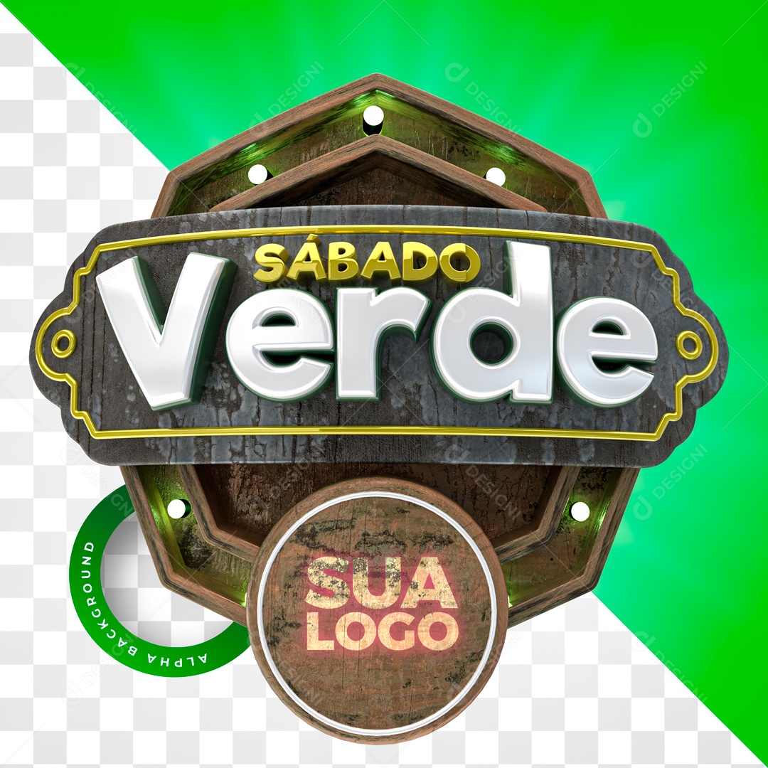 Selo 3D Para Composição Sábado Verde PSD