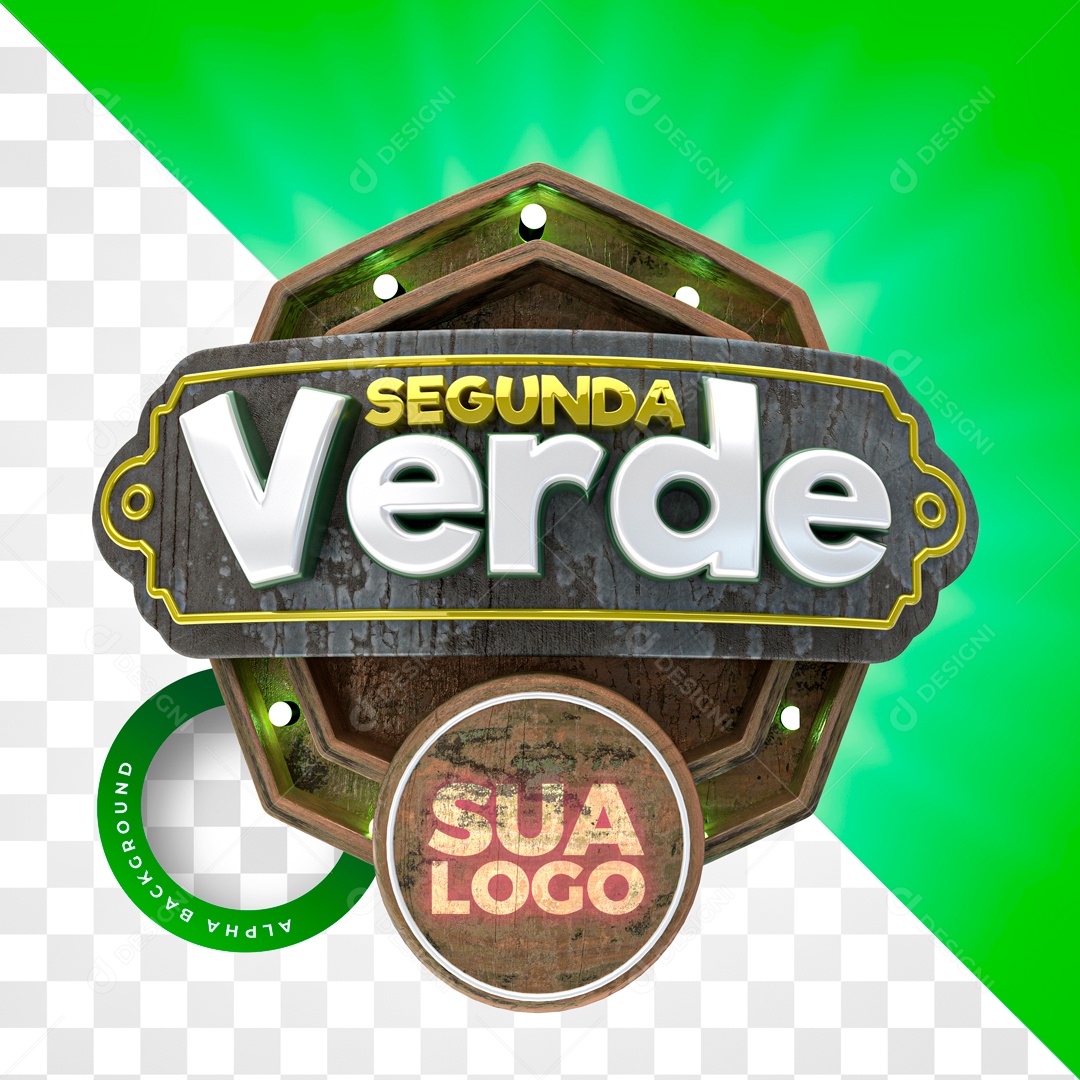 Selo 3D Para Composição Segunda Verde PSD