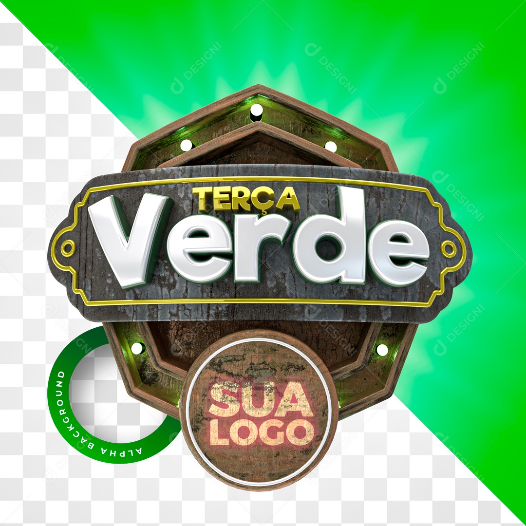 Selo 3D Para Composição Terça Verde PSD