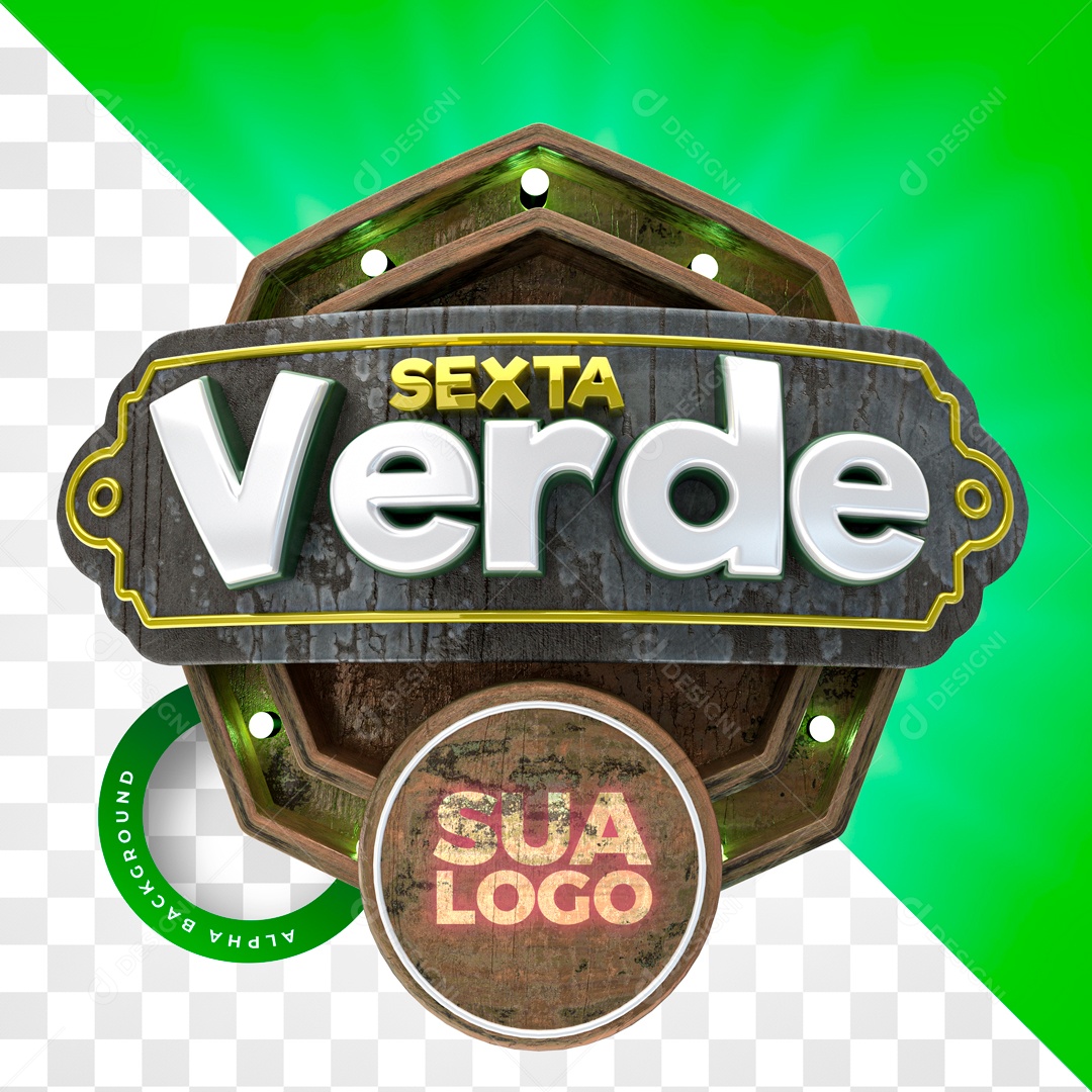 Selo 3D Para Composição Sexta Verde PSD
