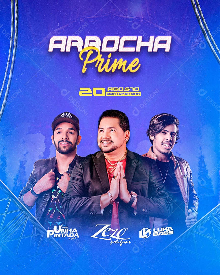 Flyer Show Unha Pintada, Zezo Potiguar, Luka Bass Social Media PSD editável