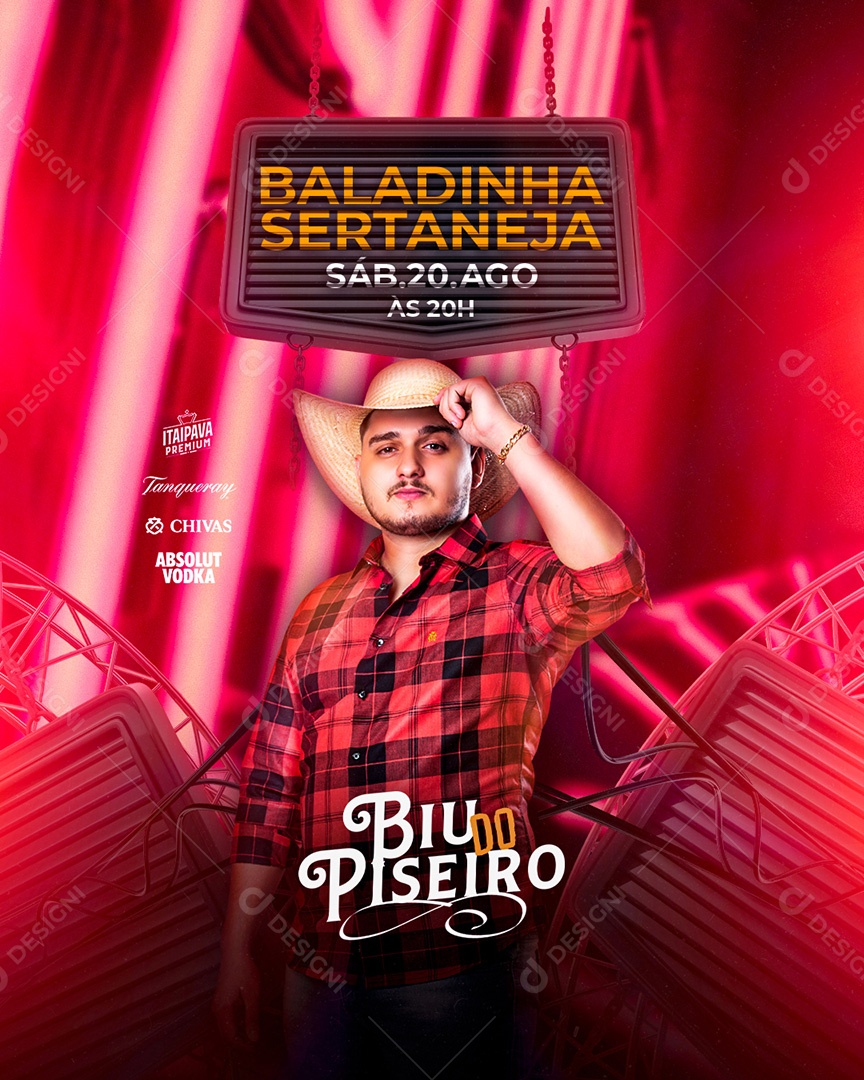 Flyer Baladinha Sertaneja Biu do Piseiro Social Media PSD Editável