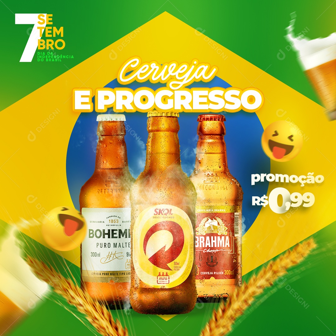 Cerveja e Progresso Promoção 7 De Setembro Social Media PSD Editável