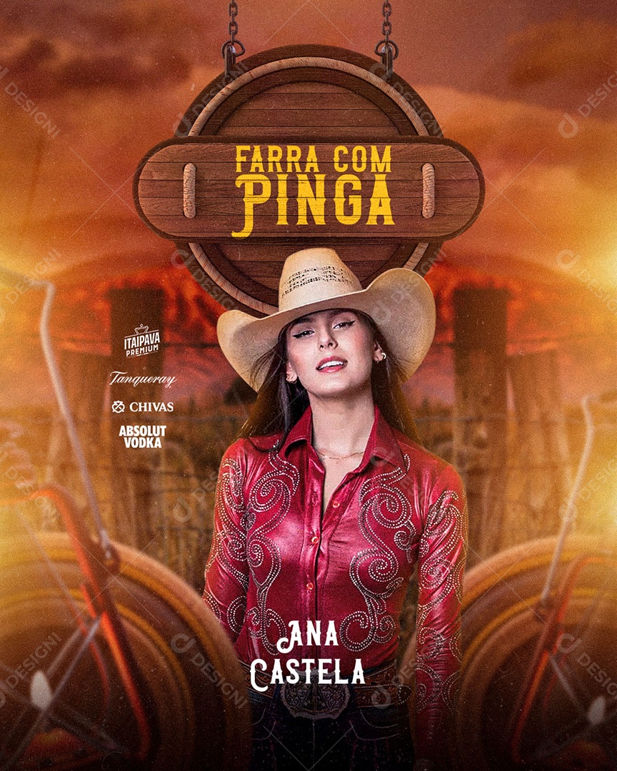 Flyer Show Farra com Pinga Boiadeira Ana Castela Social Media PSD Editável