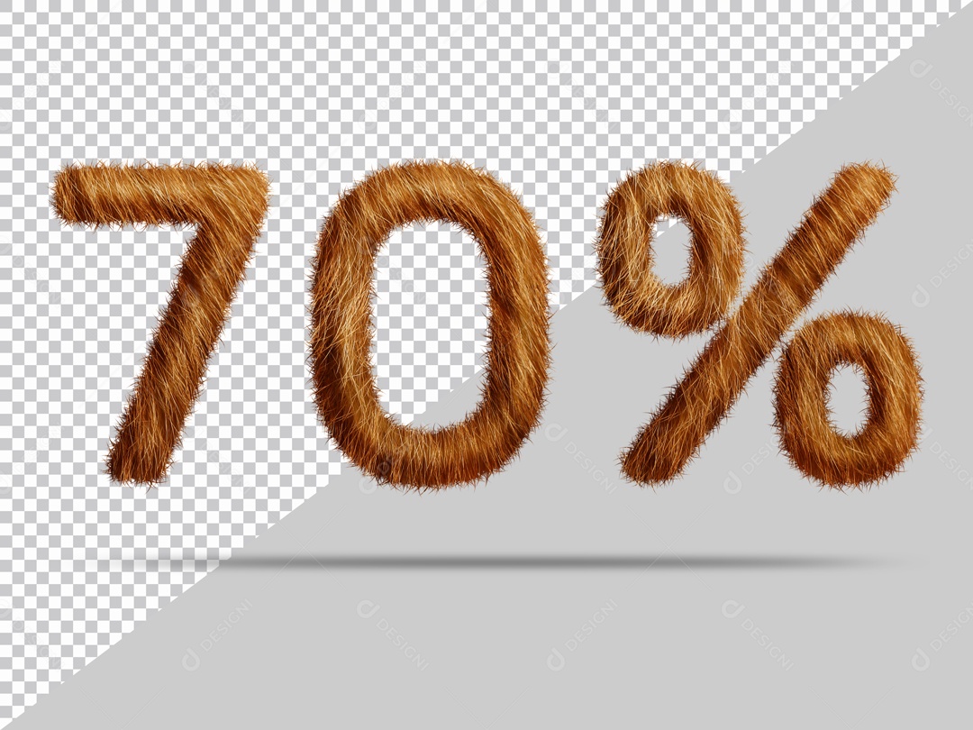 Numero 70% Texturizada Pelo Marrom Ilustração 3D PSD