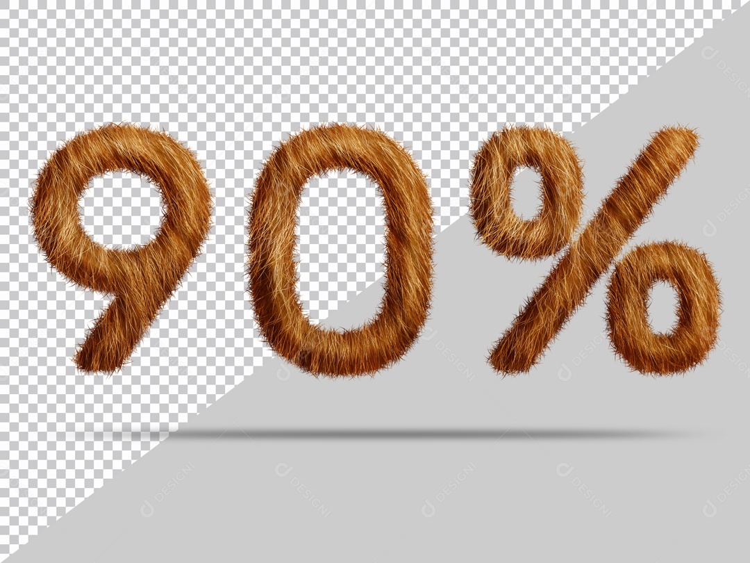 Numero 90% Texturizada Pelo Marrom Ilustração 3D PSD