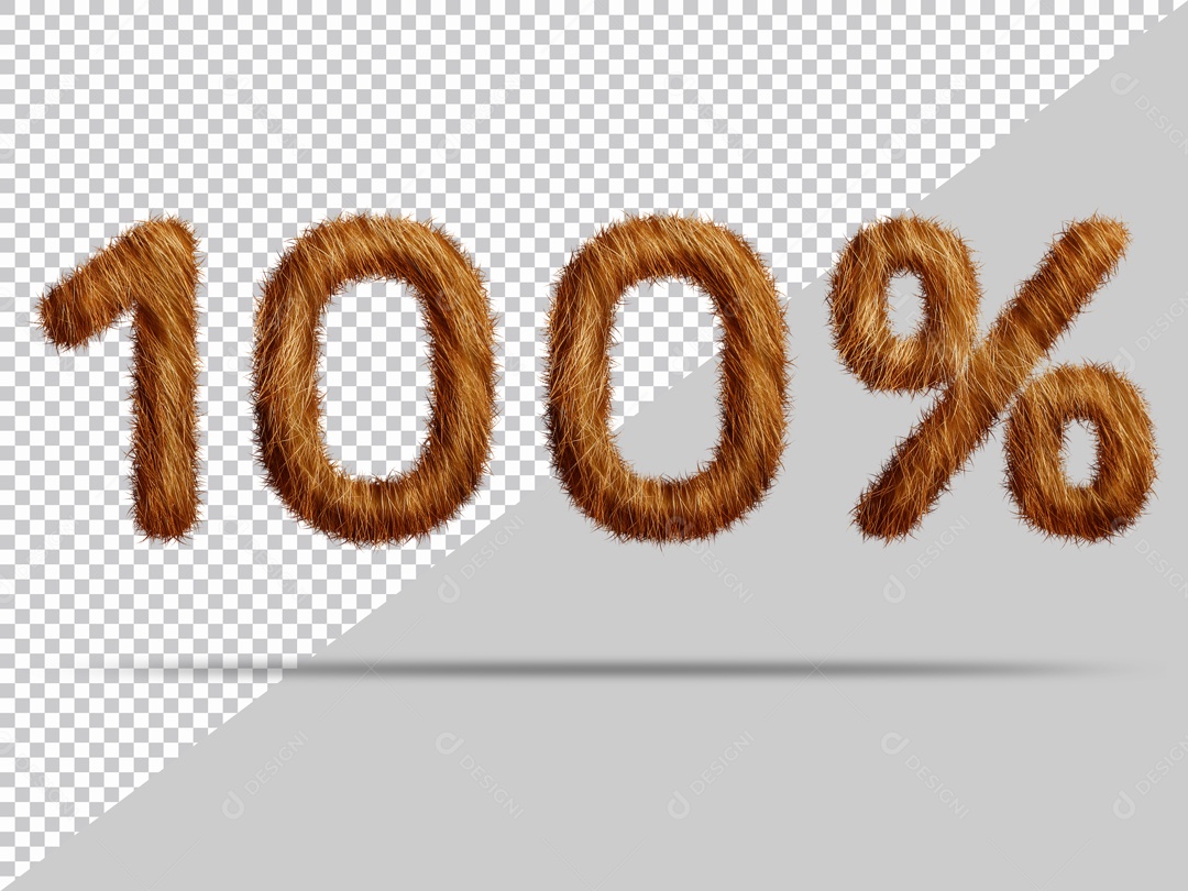 Numero 100% Texturizada Pelo Marrom Ilustração 3D PSD