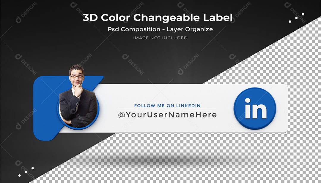 Perfil do Linkedin Tag Elemento 3D para Composição PSD