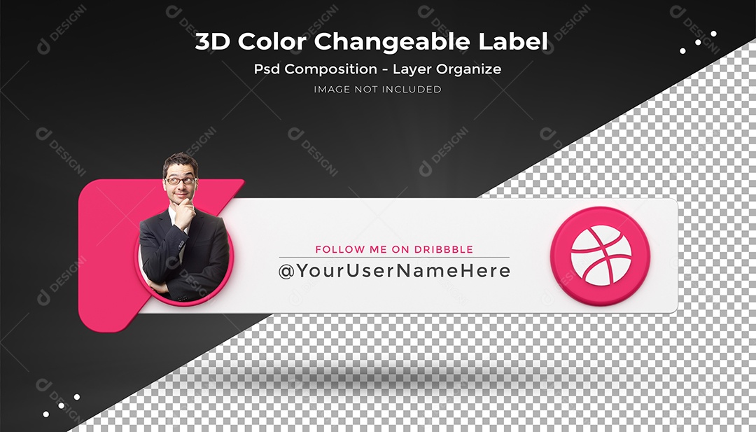 Perfil do Dribbble Tag Elemento 3D para Composição PSD