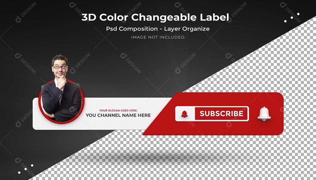 Perfil do Youtube Tag Se inscrever no canal Elemento 3D para Composição PSD