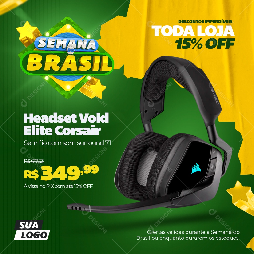 Social Media Semana do Brasil Headset Gamer Loja de Eletrônicos PSD Editável