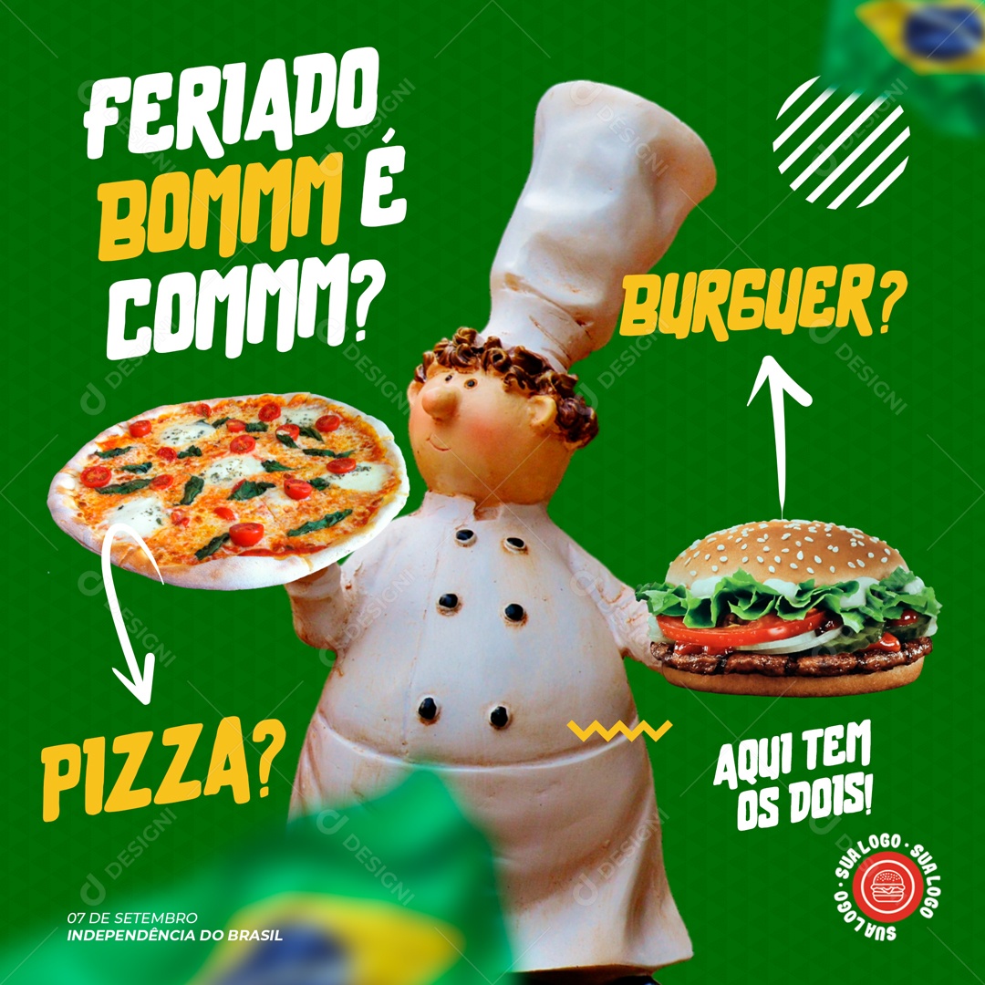 Social Media Hamburgueria 7 de Setembro Feriado Bom é Com Lanches PSD Editável