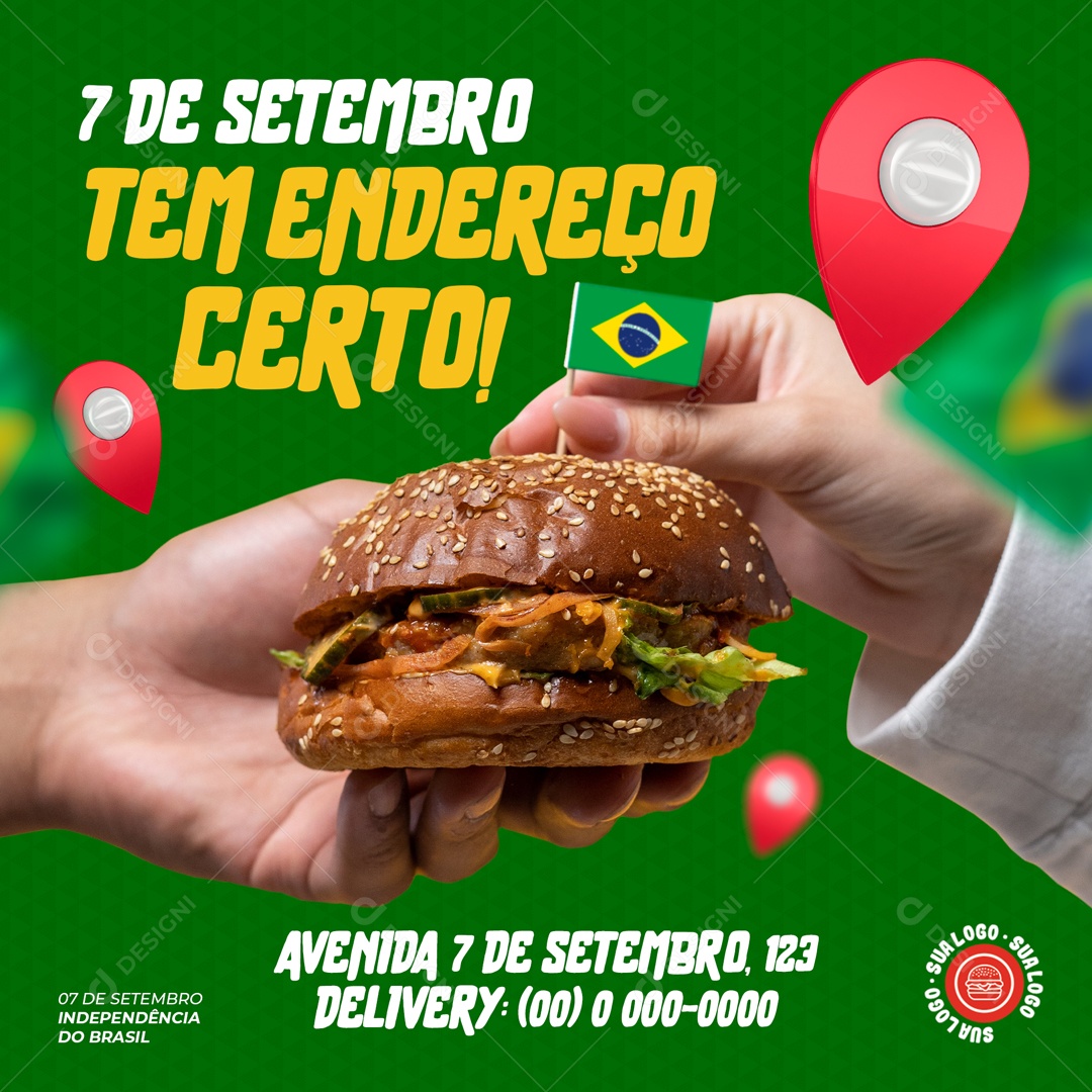 Social Media Hamburgueria 7 de Setembro Tem Endereço Certo PSD Editável