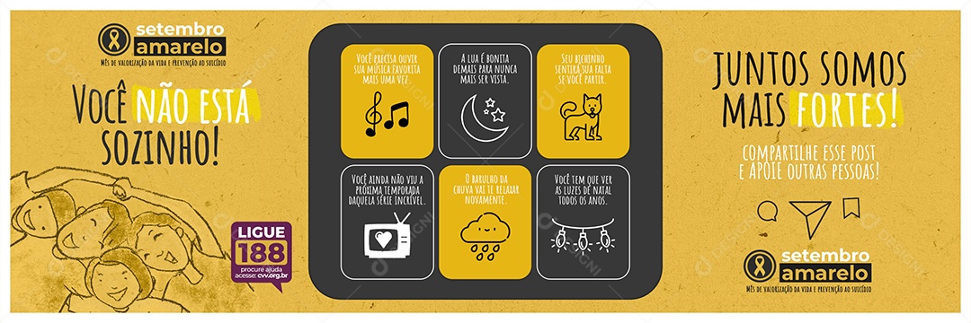 Social Media Você Não Está Sozinho Carrossel Setembro Amarelo PSD Editável