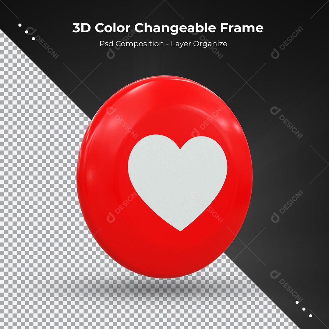 Like de Coração vermelho Elemento 3D para Composição PSD