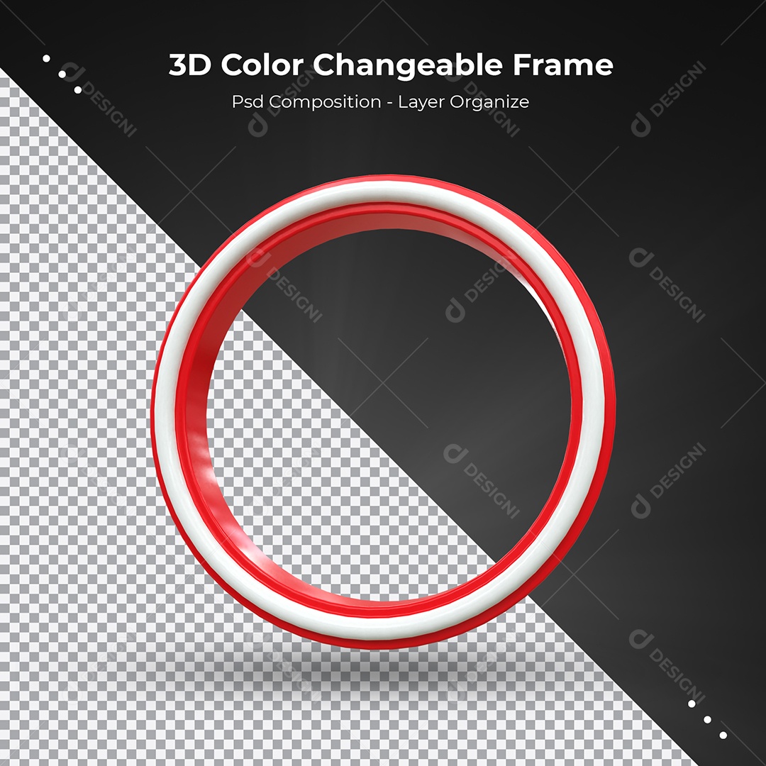 Quadro Redondo 3D Vermelho para transmissão ao vivo Elemento para Composição PSD