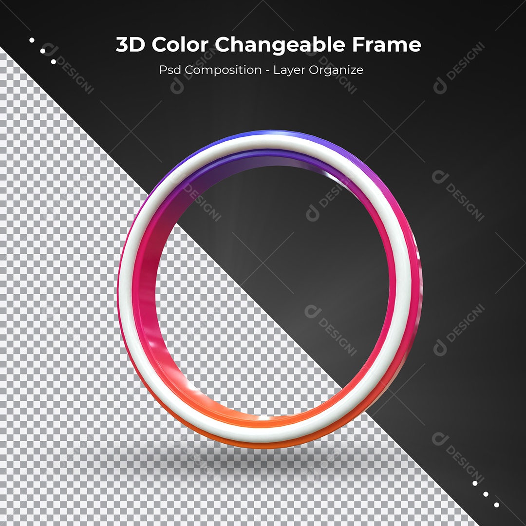 Quadro Redondo 3D Colorido para transmissão ao vivo Elemento para Composição PSD