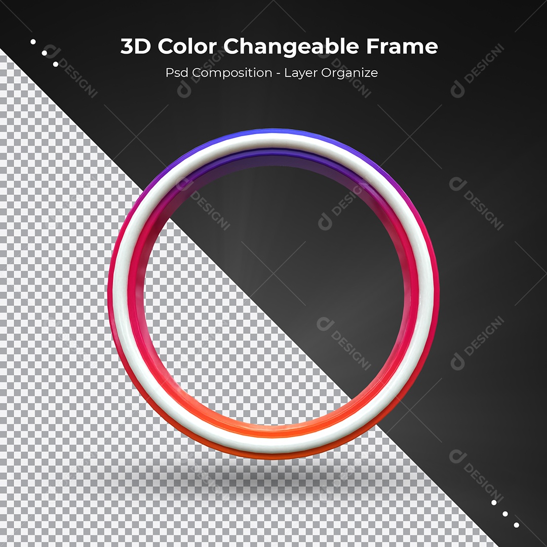 Quadro Redondo 3D Colorido para transmissão ao vivo Elemento para Composição PSD