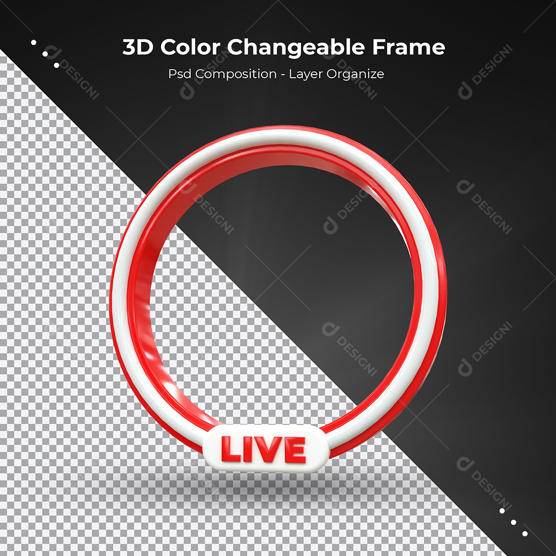 Quadro Redondo 3D Vermelho para transmissão ao vivo Elemento para Composição PSD
