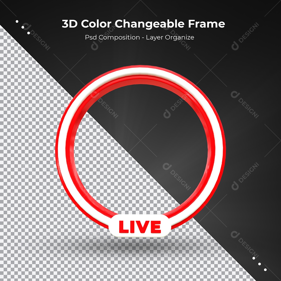 Quadro Redondo 3D Vermelho para transmissão ao vivo Elemento para Composição PSD