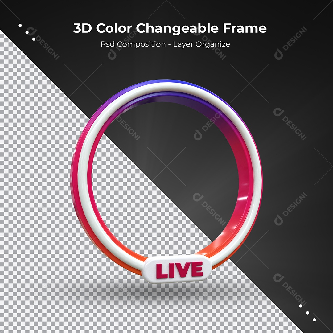 Quadro Redondo 3D Colorido para transmissão ao vivo Elemento para Composição PSD