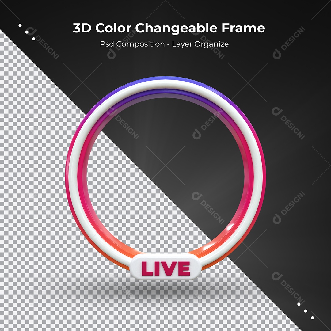 Quadro Redondo 3D Colorido para transmissão ao vivo Elemento para Composição PSD
