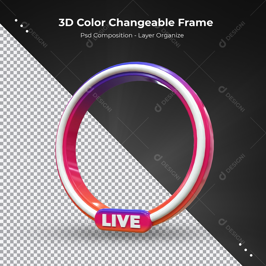 Quadro Redondo 3D Colorido para transmissão ao vivo Elemento para Composição PSD