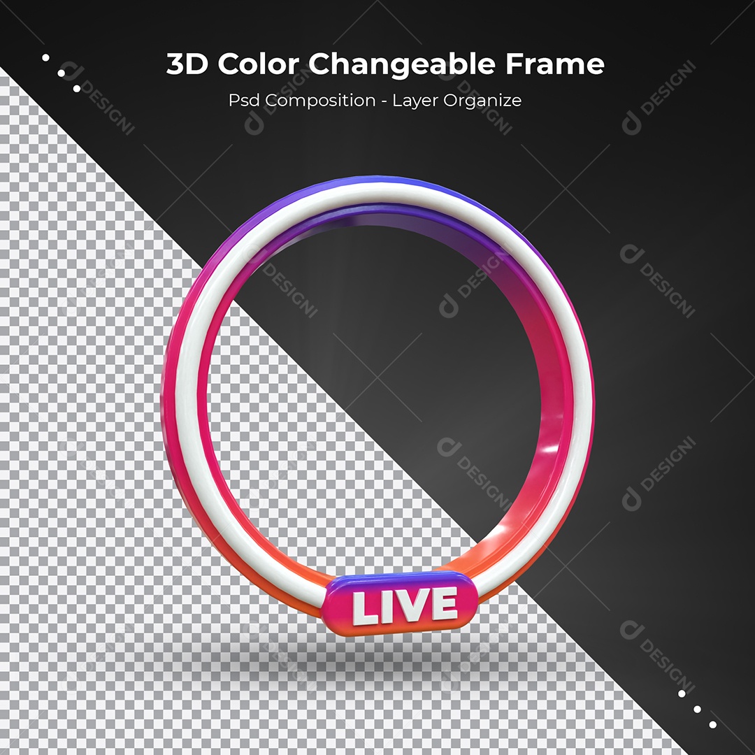 Quadro Redondo 3D Colorido para transmissão ao vivo Elemento para Composição PSD