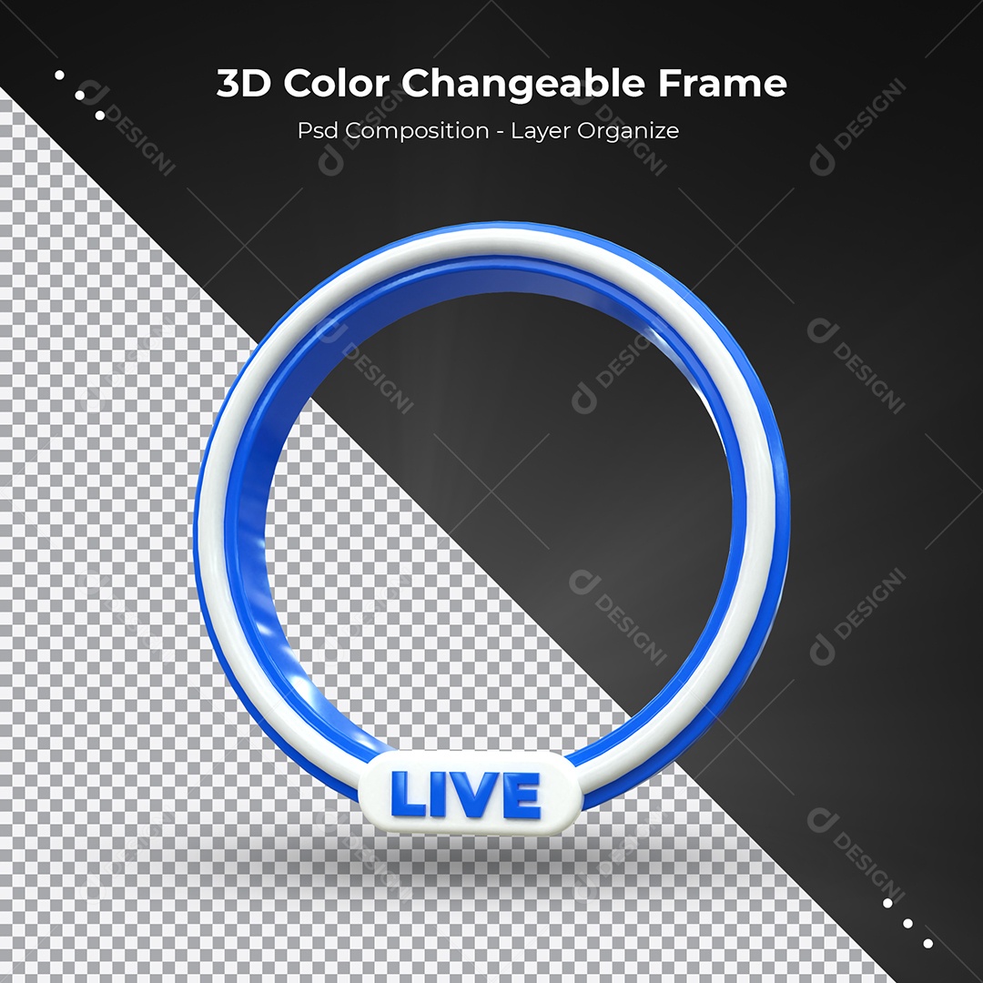 Quadro Redondo 3D Azul para transmissão ao vivo Elemento para Composição PSD