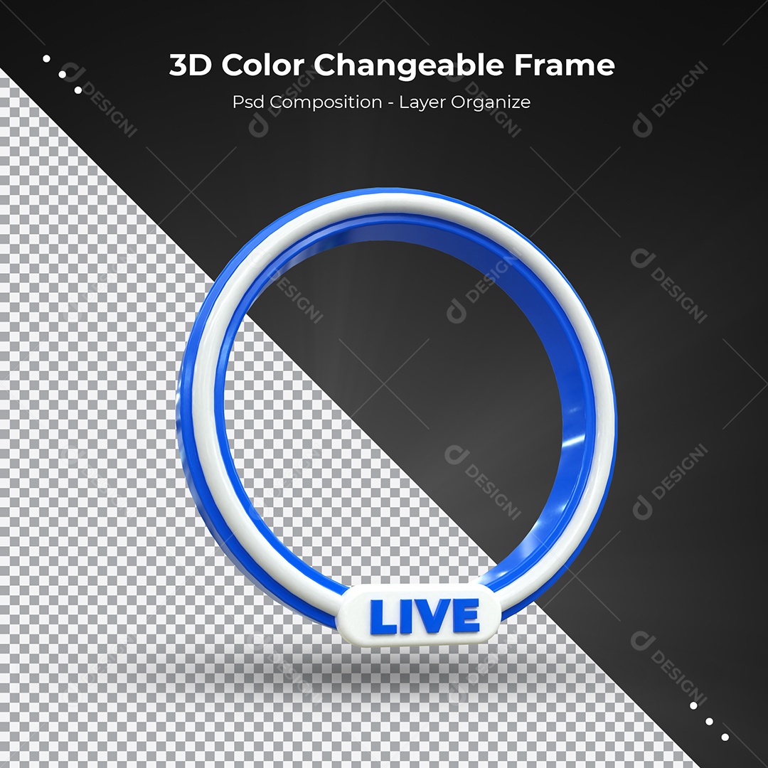 Quadro Redondo 3D Azul para transmissão ao vivo Elemento para Composição PSD